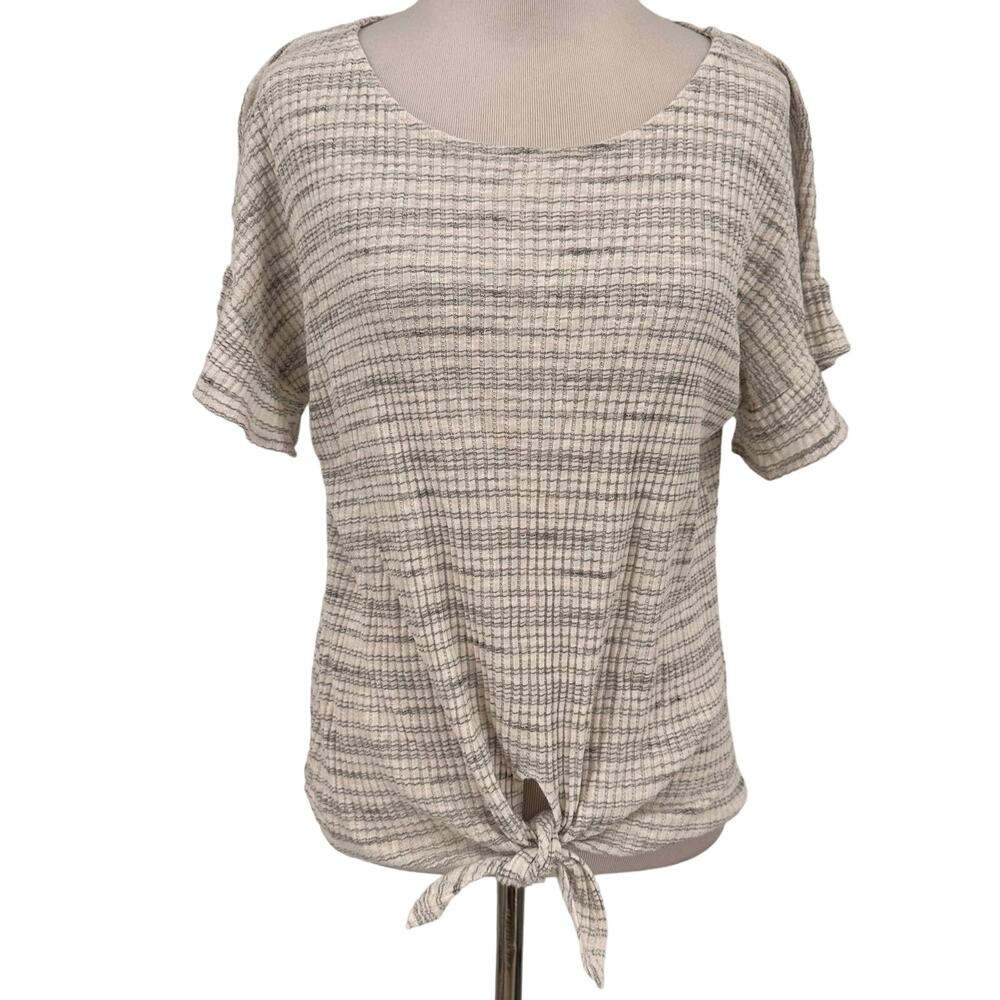 Bohme White & Grey Tie Scoop Neck Blouse